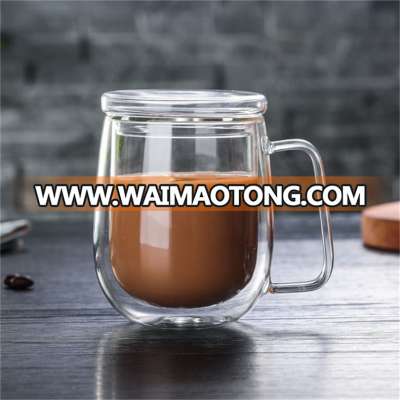 Double-wall Borosilicate Glass  Coffee Mug Cup(with glass cap)